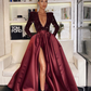 Royal Blue A Line Long Sleeve Shiny Sequin Satin Prom Dress Evening Dress SH5592