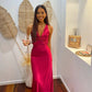 Simple A Line Halter Purple Satin Open Back Prom Dress Evening Dress SH2533