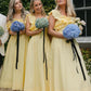 Yellow Off the Shoulder Ruffle Cotton Ankle Length Bridesmaid Dresses SH6294