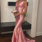 Stylish Mermaid V Neck Pink Long Party Dress with Sweep Train SH8318