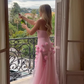 Charming Pink Strapless High Slit Flower Prom Dress SH717