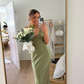 Cute Sheath V Neck Blue Satin Bridesmaid Dress Evening Dress SH2833