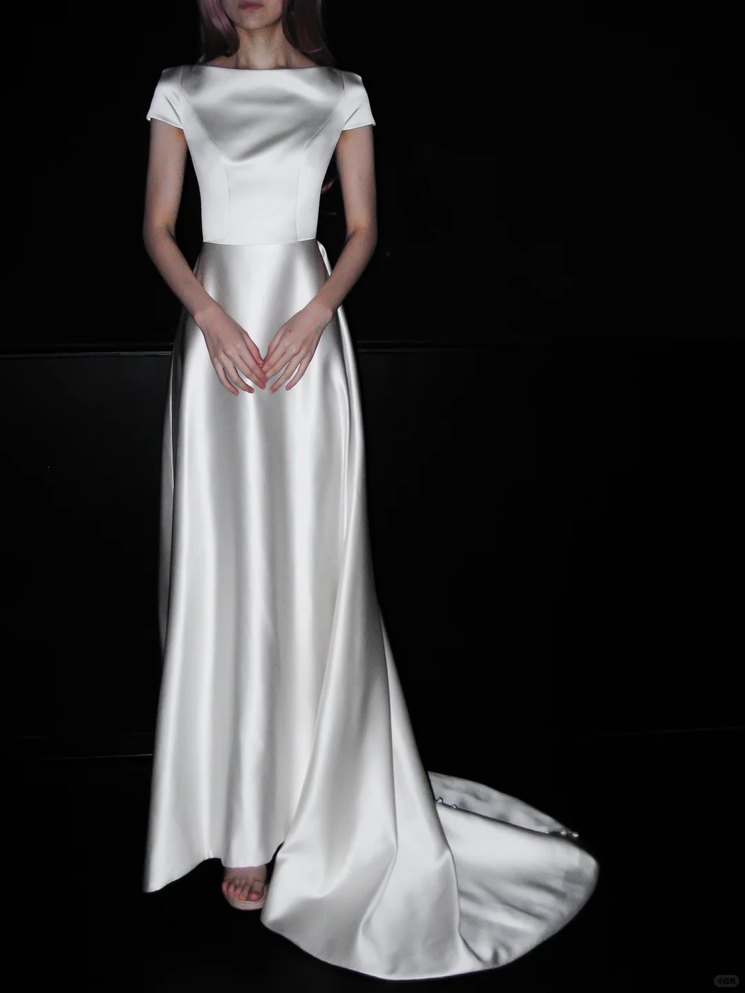 Vinatge Simple A Line White Satin Long Prom Dress Wedding Dress SH4968
