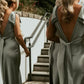 Sheath V Neck Sage Green Silk Satin Bridesmaid Dress with Bow SH6293