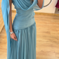 Lake Blue A Line Flowy Chiffon Long Prom Dress Party Evening Dress SH5705