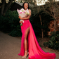 Pink Sheath Strapless Sequin Satin Long Prom Dress Graduation Prom Dress with Slit SH2487