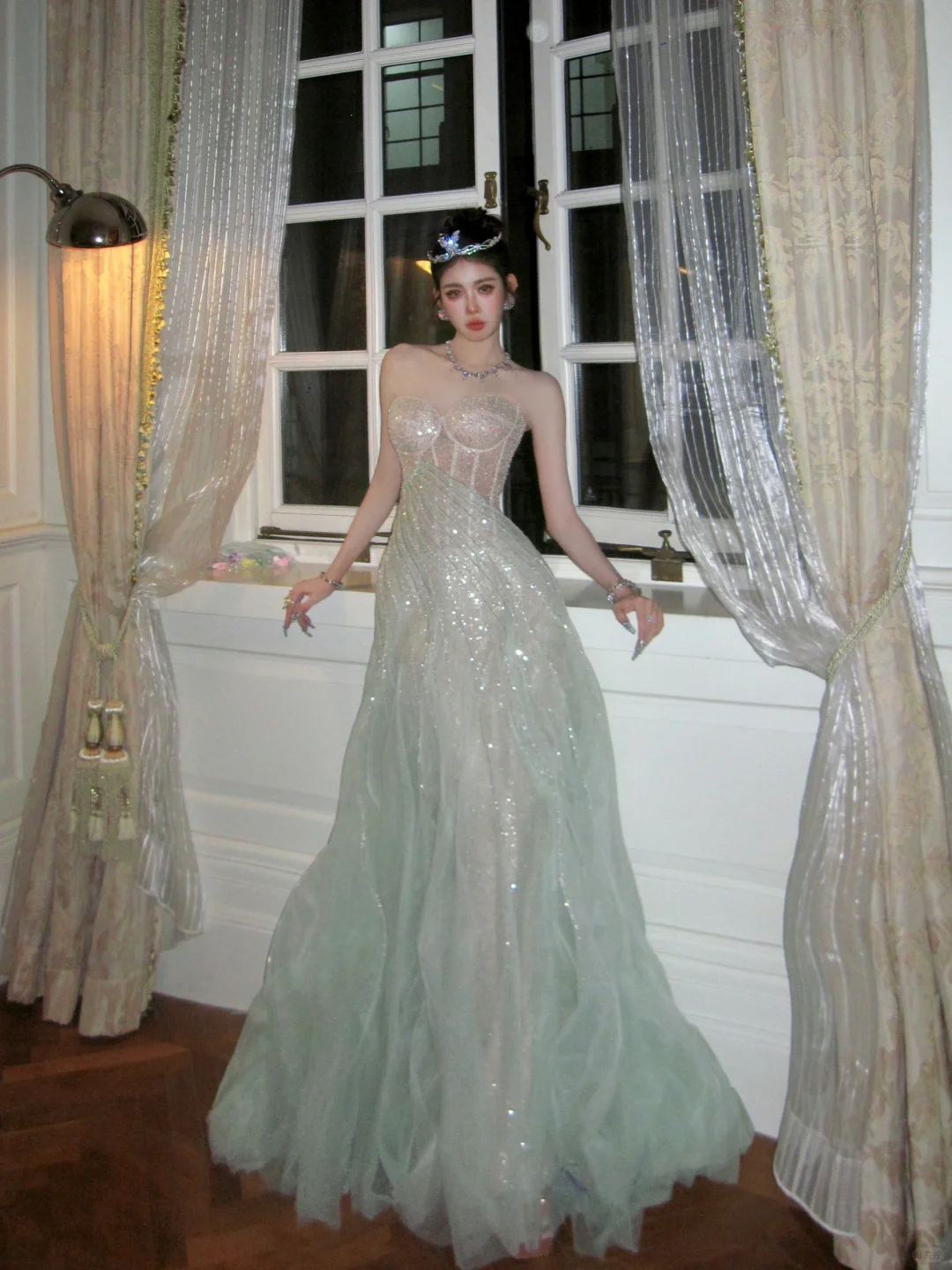 Stunning Green A Line Sweetheart Neck Corset Sequin Tulle Prom Dress Evening Dress SH4207