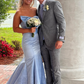 Beautiful Blue Bow Strapless Mermaid Prom Dress SH860