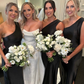 Pretty Sheath One Shoulder Black Satin Bridesmaid Dress Evening Dress with Slit SH3206