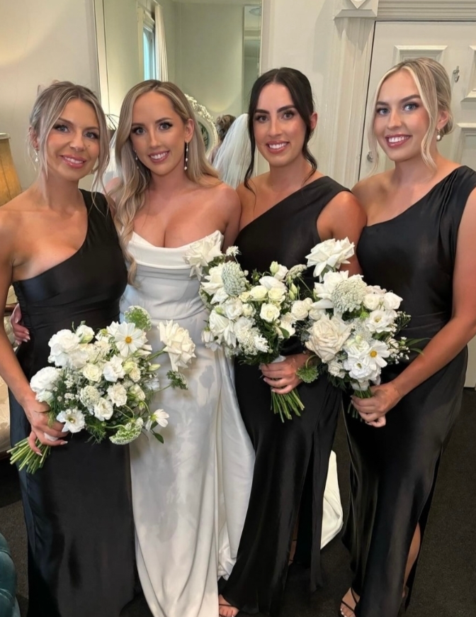 Pretty Sheath One Shoulder Black Satin Bridesmaid Dress Evening Dress with Slit SH3206