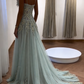Baby Blue A Line Straps Exquisite Beaded Tulle Prom Dress Wedding Guest Dress SH5351