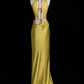 Yellow Sheath Halter Satin Open Back Prom Dress Graduation Prom Dress with Slit SH2493