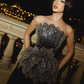 Charming Black A Line Strapless Layered Sequin Tulle Prom Dress Evening Dress SH6435