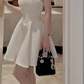 White A Line Spaghetti Straps Print Satin Short Homecoming Dress Outfits SH6226