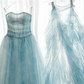 Gorgeous A Line Strapless Beaded Blue Tulle Long Party Dress Evening Dress SH2812