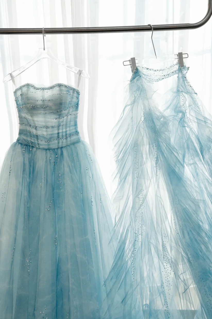 Strapless Pleated Bodice Tiered A-Line Dress Slate Blue main image 1