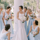 Gentle Baby Blue A Line V Neck Satin Long Bridesmaid Dress SH6577