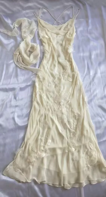 Sexy Sheath Straps Chiffon Ivory Long Prom Dresses SH1189