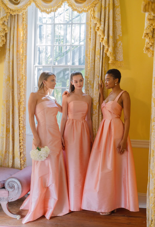 Elegant Pink A Line Spaghetti Strap Satin Long Bridesmaid Dress SH6310
