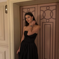 Simple Black A Line Sweetheart Neck Satin Prom Dress Evening Dress SH6604