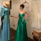 Vintage A Line Halter Pleated Beaded Sequin Emerald Satin Open Back Prom Dress Evening Dress SH2973