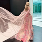 Sweety Pink Ball Gown Print Floral Chiffon Prom Dress Quinceanera Dress SH7168