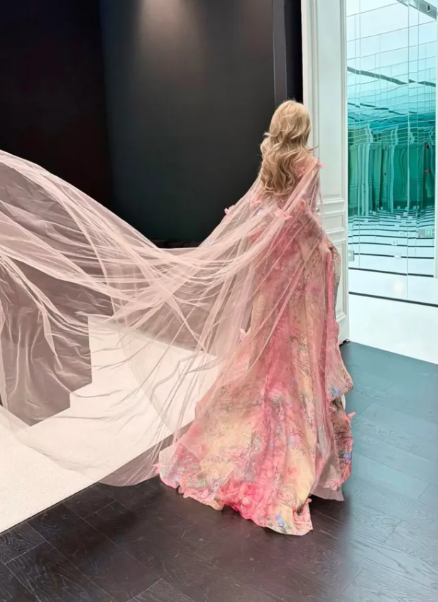 Sweety Pink Ball Gown Print Floral Chiffon Prom Dress Quinceanera Dress SH7168
