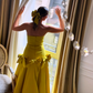 Pretty A Line Strapless Yellow Satin Prom Dress Evening Dress with Bow SH2089