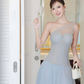 Classic A Line One Shoulder Blue Tulle Long Prom Dress Evening Dress SH4669