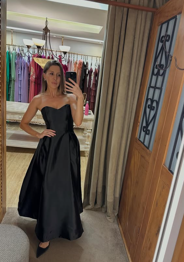 Simple Black A Line Sweetheart Neck Satin Prom Dress Evening Dress SH6360