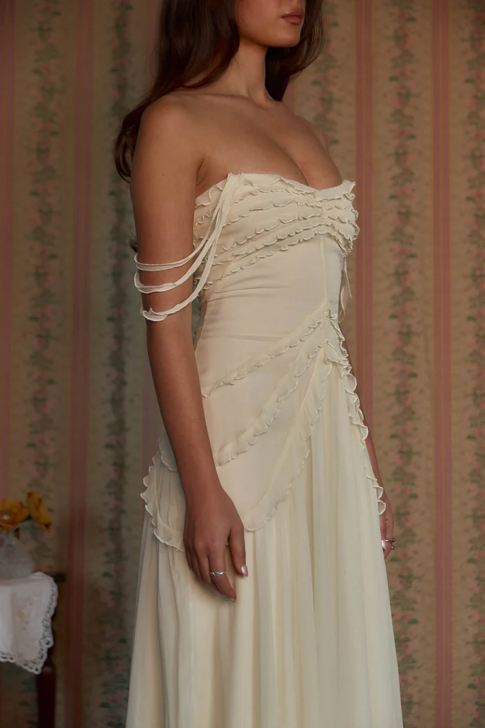 Cute A Line Off the Shoulder Ivory Chiffon Ruffle Prom Dress Graduation Prom Dress SH2583