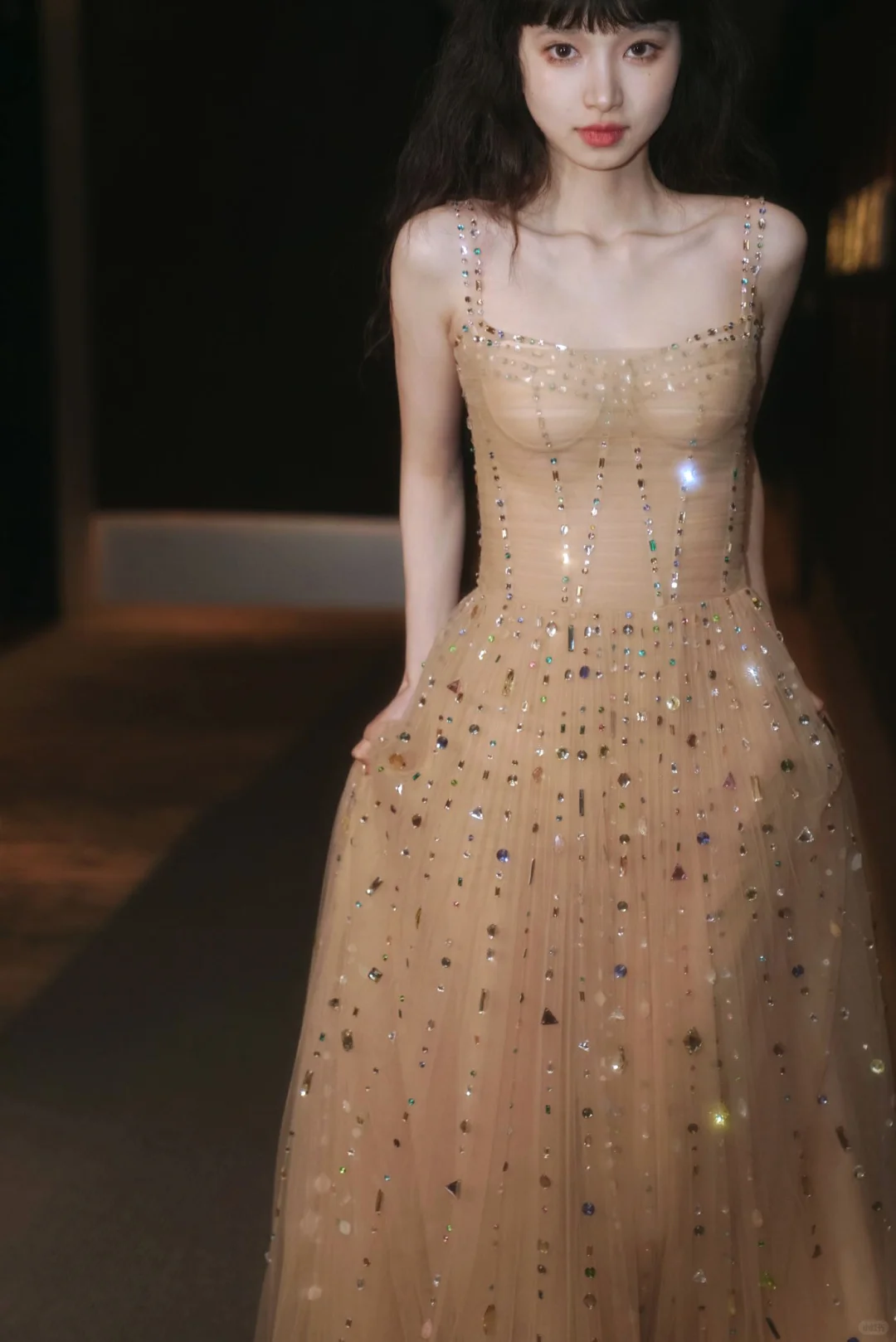 Shiny A Line Spaghetti Strap Multi-color Rhinestone Tulle Prom Dress Party Dress SH4740