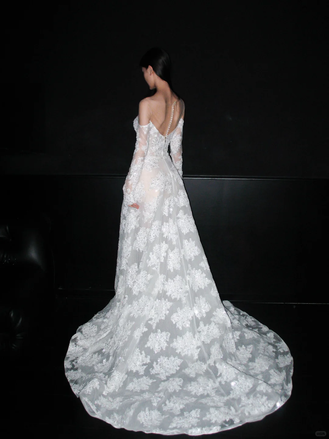 Beautiful A Line Long Sleeve Sequin Lace Long Train Wedding Dress SH6615