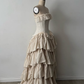 Vintage Apricot Ball Gown Strapless Lace Layered Satin Long Prom Dress Party Dress SH5535