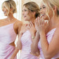 One Shoulder Pink Cut-out Bridesmaid Dress with Slit SH6559