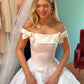 Sweety A Line Off the Shoulder Bow White Satin Long Wedding Dress SH5863