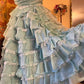 1940s Teal Vintage A Line Strapless Layered Organza Gown Homecoming Dress SH3661