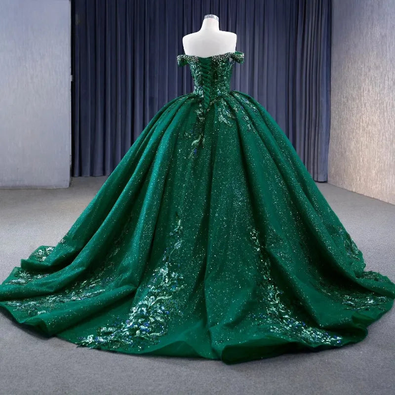 Luxury Ball Gown Off-the-shoulder Rhinestone Sequins Tulle Quinceanera Dresses SH1684