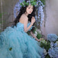 Princess Ball Gown Strapless Tiered Flower Blue Tulle Party Dress Birthday Dress SH2863