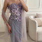 Exquisite Purple Floral Sheath Sweetheart Neck Tulle Prom Dress Evening Dress Formal Dress SH3835