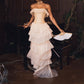 Unique Sheath Strapless Tiered Chiffon Satin Long Prom Dress Evening Dress SH2373