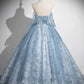A Line Sweetheart Neck Blue Tulle Lace Long Prom Dress Evening Dress SH1740