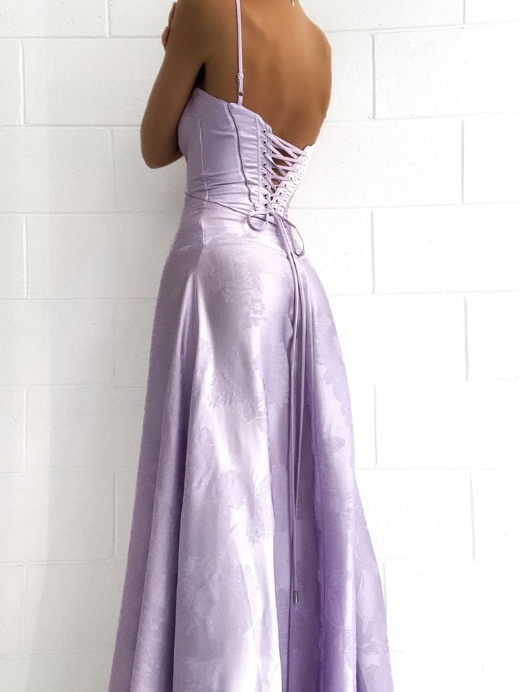 Lavender A Line Spaghetti Straps Satin Long Prom Dress Evening Dress SH1816