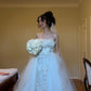White Exquisite Ball Gown Strapless Appliques Beaded Tulle Wedding Dress SH3809