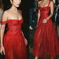 Charming A Line Straps Red Tulle Long Prom Dress Evening Dress SH2342