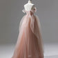 Pink A Line Straps Corset Tulle Long Prom Dress With Ruffles SH1847