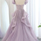 Lilac A Line Puff Sleeve Sequins Ruffle Tulle Prom Dress SH1661