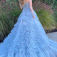 Blue Princess A-line Strapless Tiered Tulle Prom Dress Evening Dress SH1710
