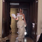 Unique Sheath Strapless Tiered Chiffon Satin Long Prom Dress Evening Dress SH2373