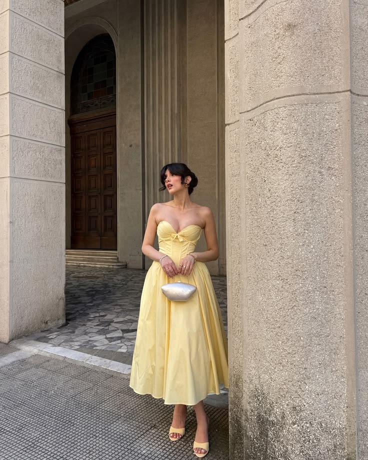 Princess Yellow A Line Sweetheart Neck Satin Prom Dress Evening Dress SH6321